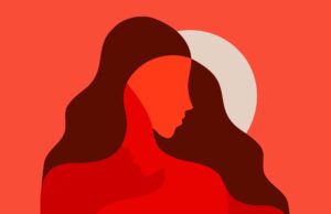 Abstract image of various silhouettes of women merging together.